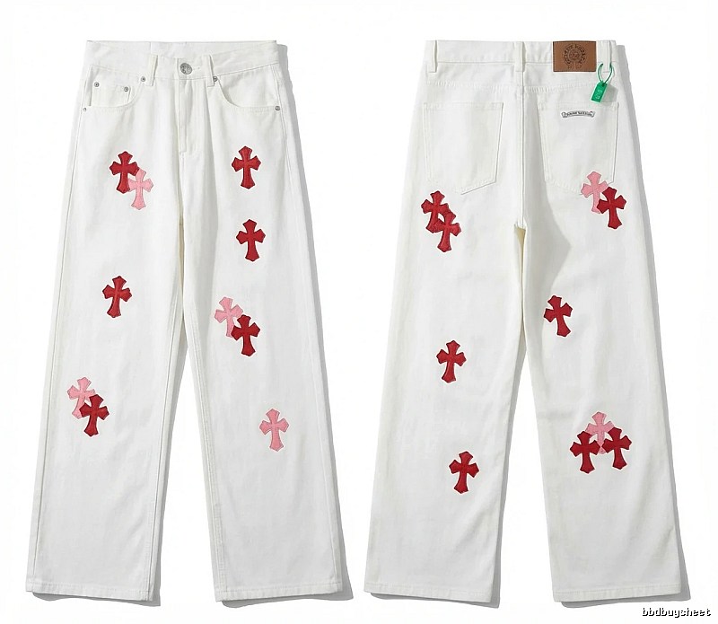 Chrome Hearts Cross Trendy and Cool White Jeans