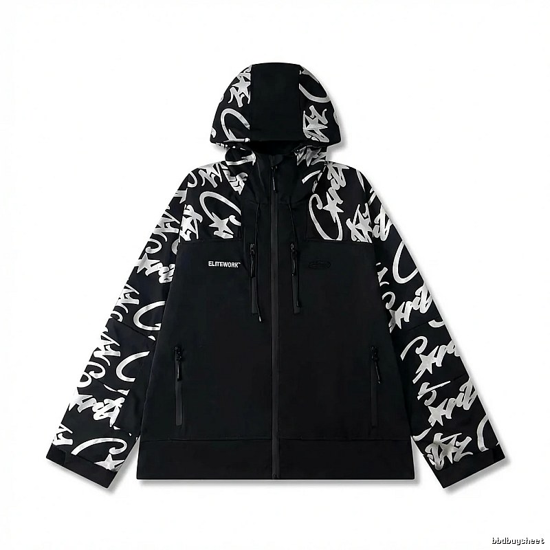 Corteiz trendy black and white coat