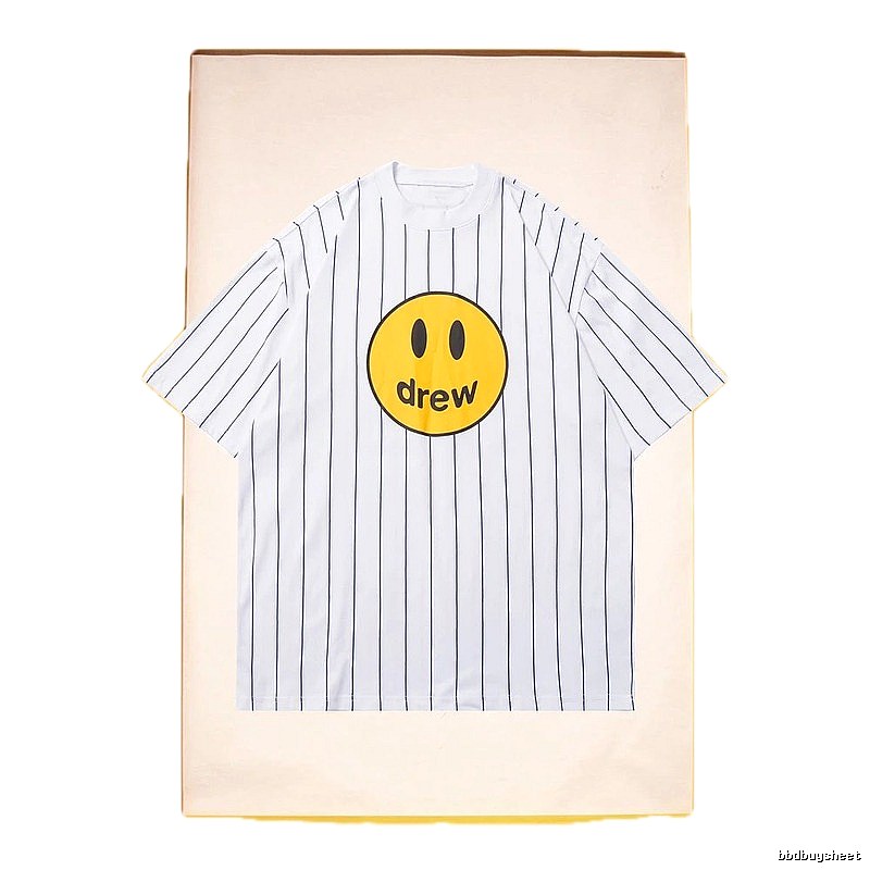DREW Smiley Series Street Style White Striped Short Sleeve T-shirt