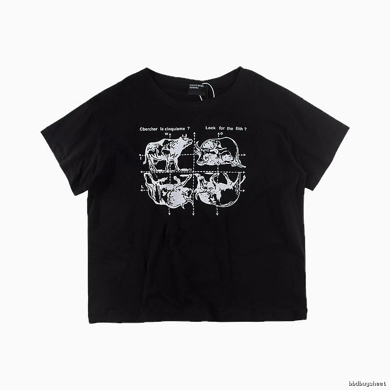 ERD Bull Print Street Style Black Short Sleeve T-shirt