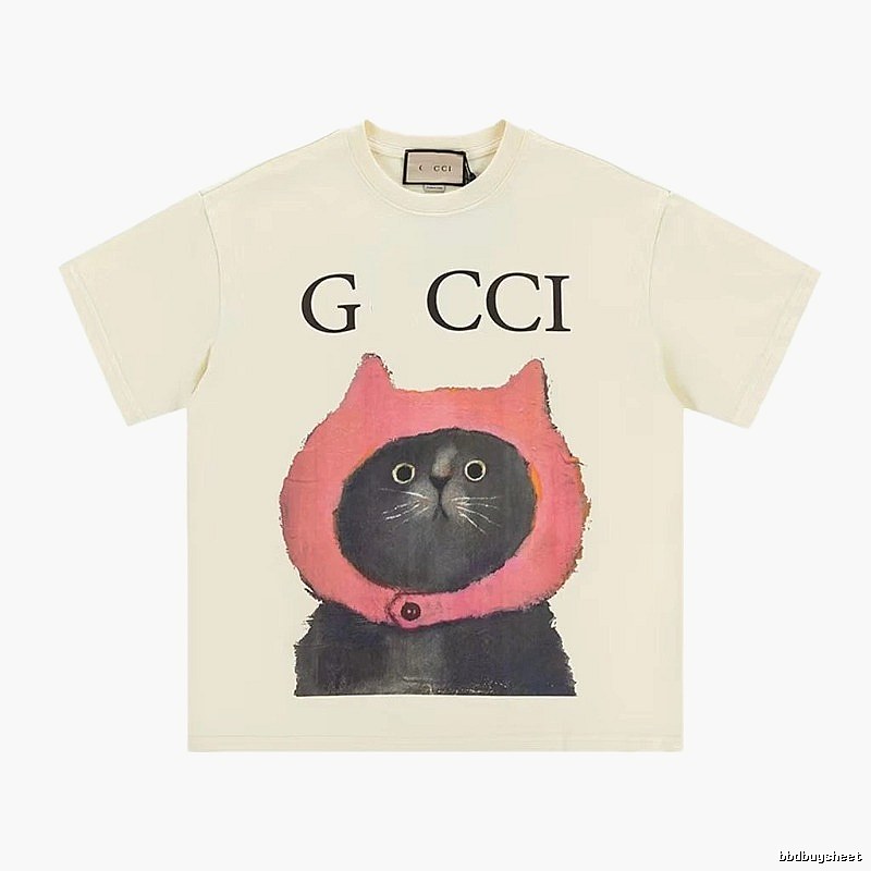 Gucci Cat Print Casual Off-white T-Shirt