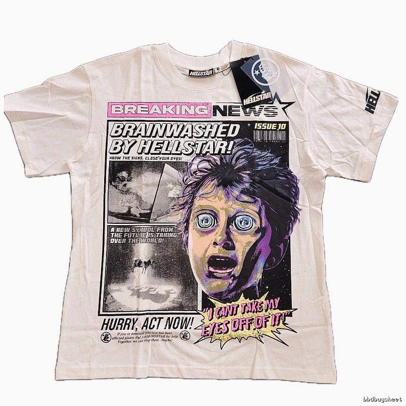 Hellstar Newspaper Print Street Style Off-white T-Shirt