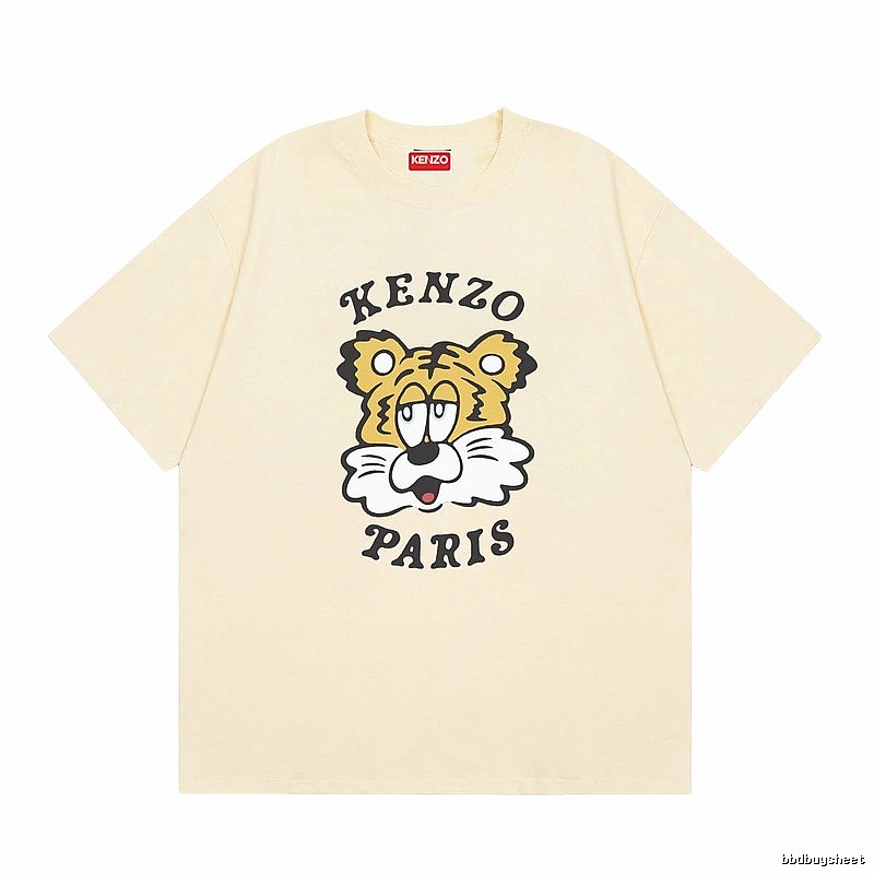 KENZO Tiger Head Print Trendy Style Beige T-shirt