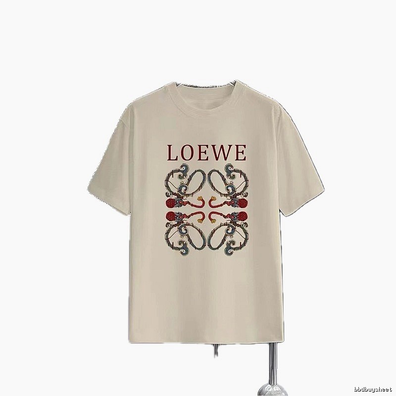 LOEWE Vintage Style Dragon Print Beige Short-sleeve T-shirt
