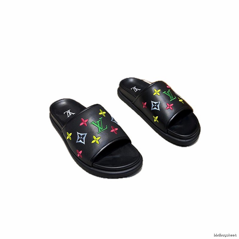 Louis Vuitton Colorful Embroidered Monogram Trendy Black Slides