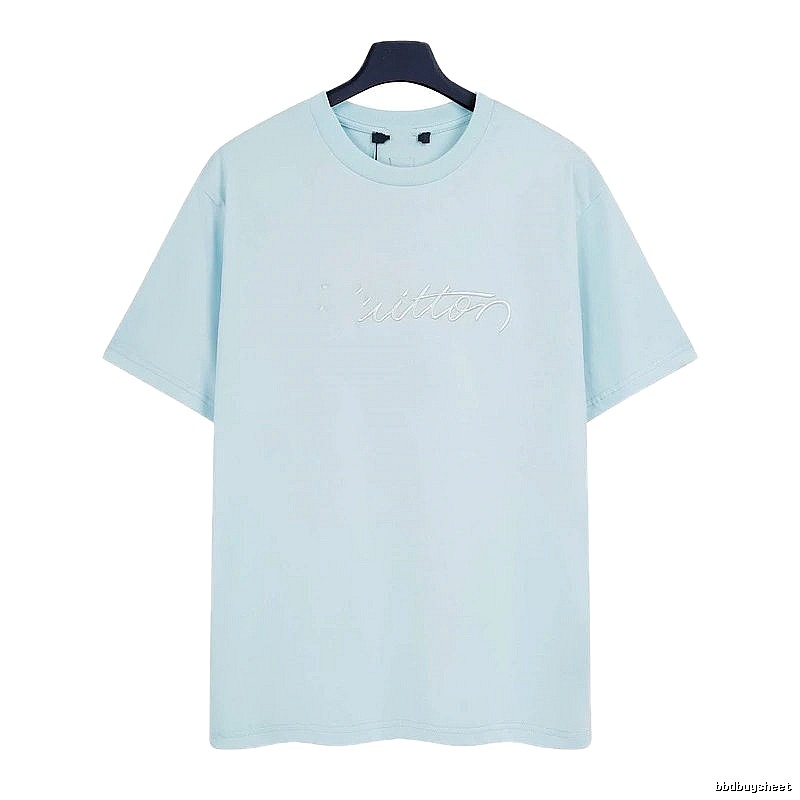 Louis Vuitton Embroidered Minimalist Style Light Blue Short-sleeve T-shirt
