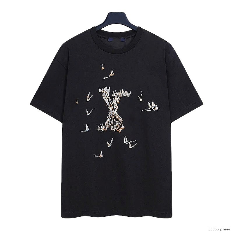 Louis Vuitton Sailboat Embroidered Trendy Black T-Shirt