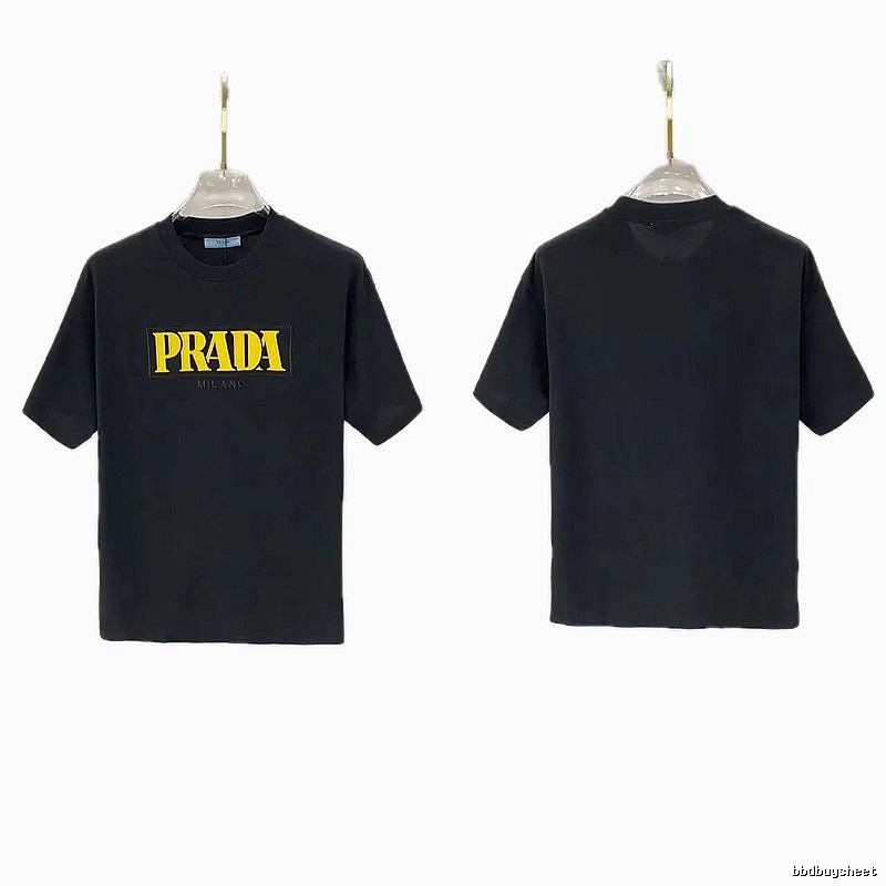 Prada Trendy Style Letter Print Black Short-sleeve T-shirt