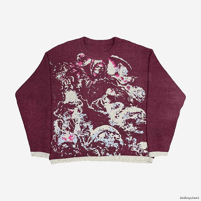 Resort Anime graphic sweater Black Knit Top with Premium Look