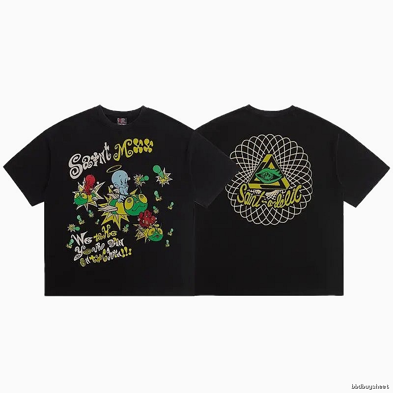 SAINT Cartoon Graffiti Street Style Black T-Shirt