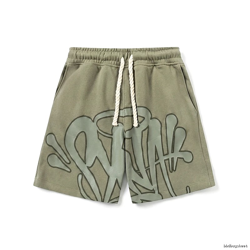 SynaWorld graffiti-style military green shorts