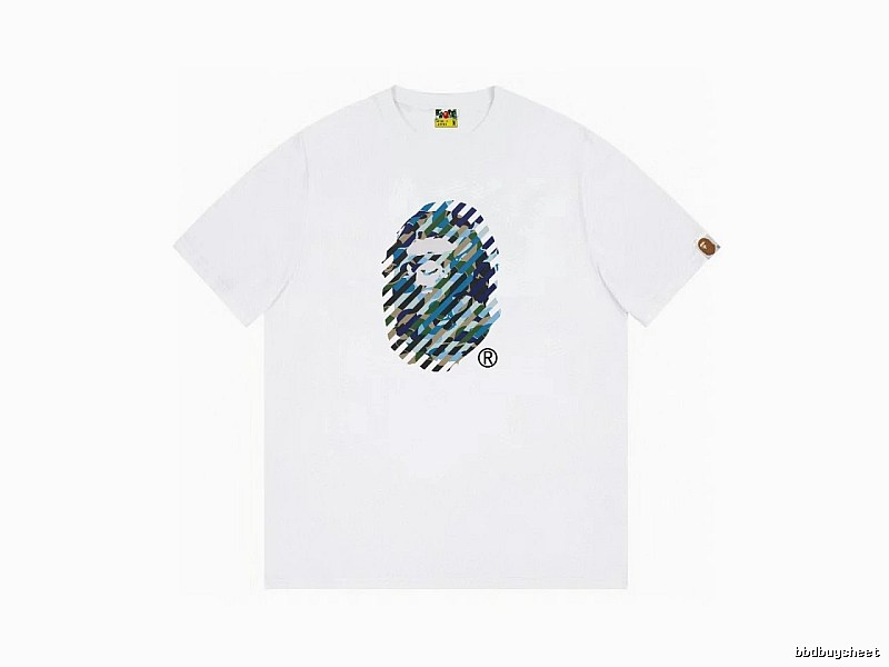 A Bape camouflage-style white T-shirt