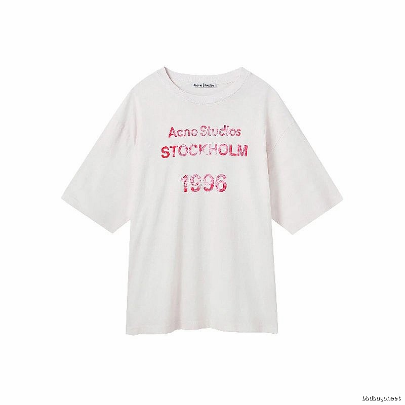 Acne Studios 2090-80 White Pink Lettering Style Ac908046 Stockholm Logo T-Shirt Resort Wear