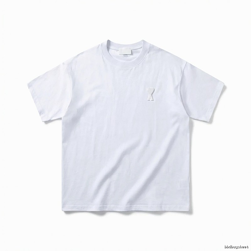 AMI Embroidered Minimalist Style White T-shirt