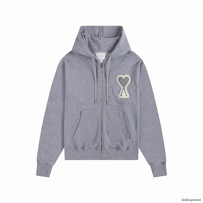 AMI Love Series Grey Zip-Up Hoodie