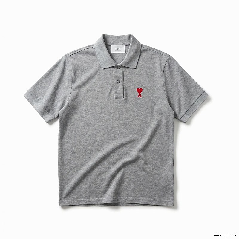 AMI Love Simple Grey Polo Shirt