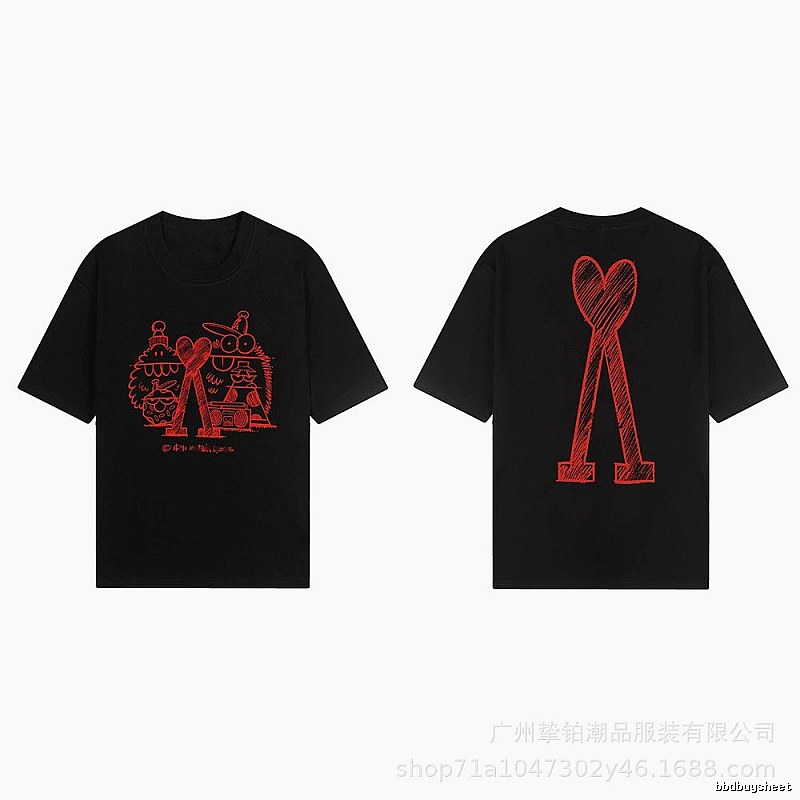 AMI red graffiti-style short-sleeve shirt