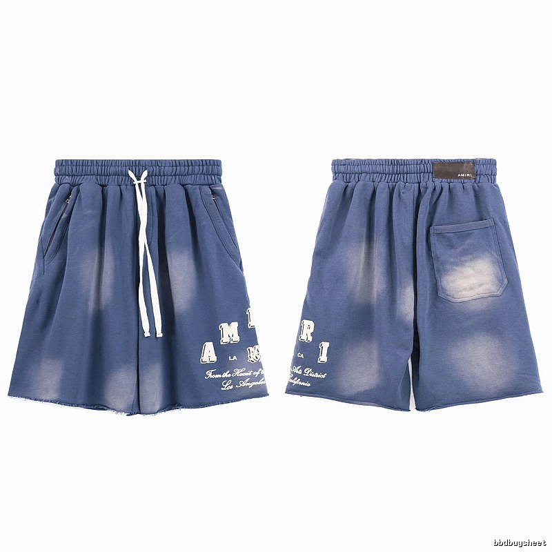 AMIRI Letter Print Street Style Washed Blue Shorts