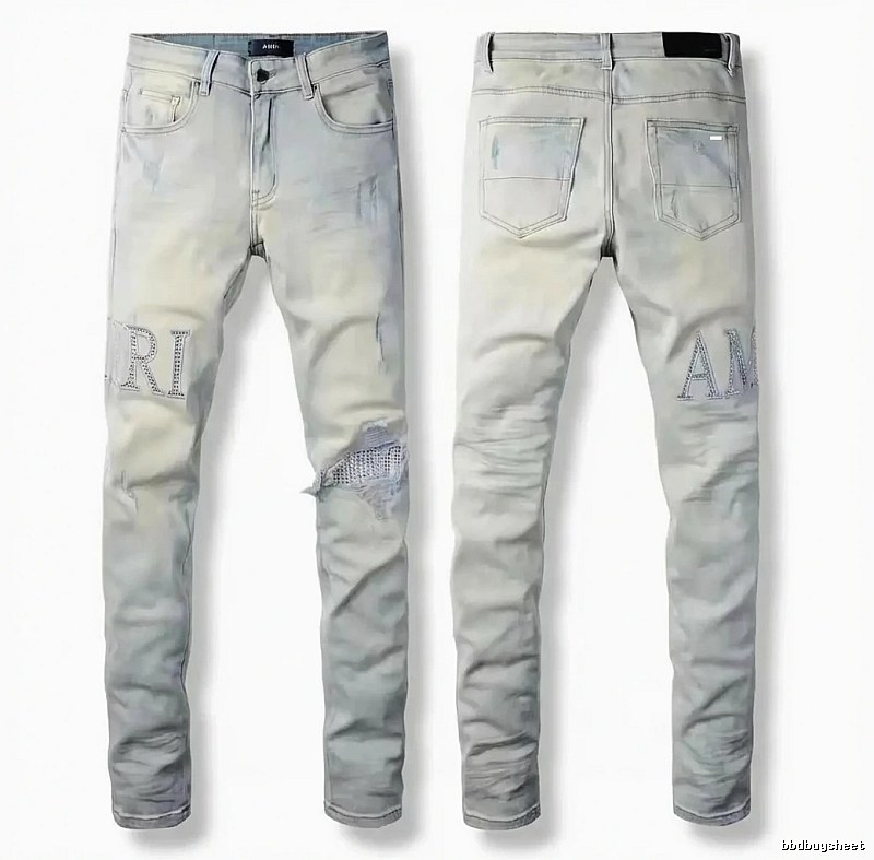 AMIRI Ripped Trendy Brand Light Gray Jeans