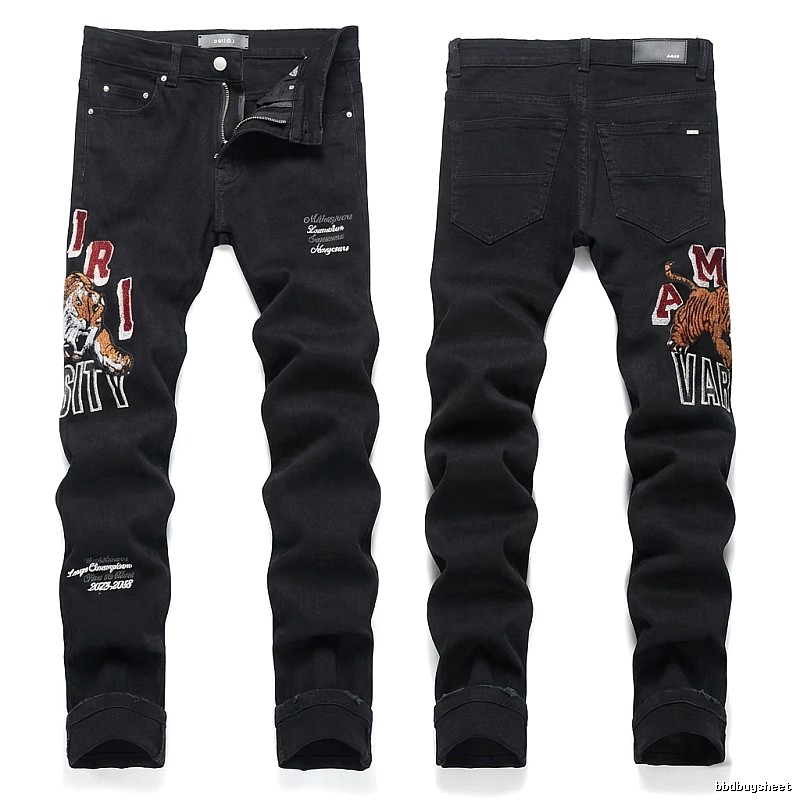 AMIRI Tiger Embroidery Trendy and Cool Style Black Pants