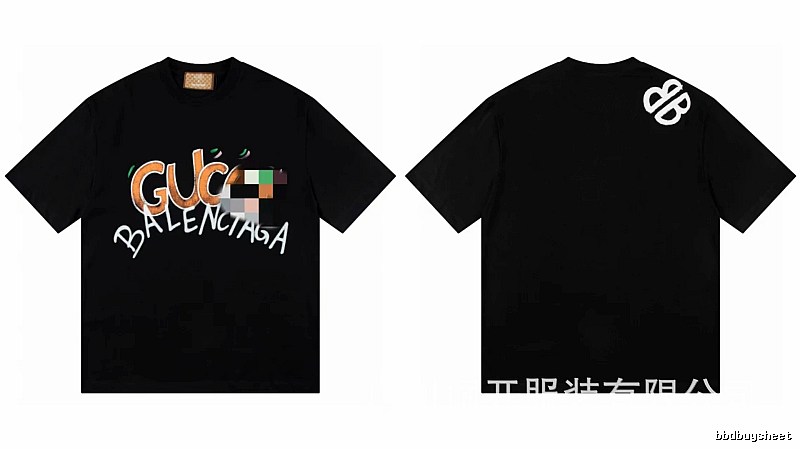 Balenciaga Co-branded Graffiti-Style Black Short-Sleeve T-Shirt