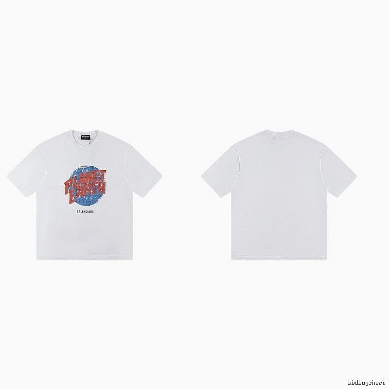 Balenciaga Distressed-style Earth Print White T-Shirt