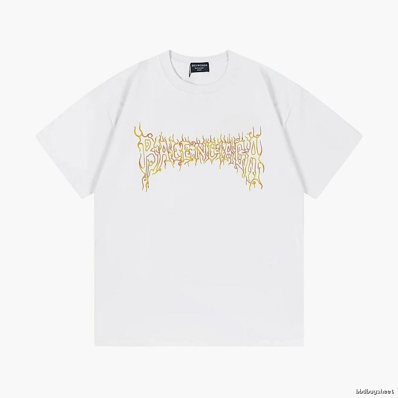 Balenciaga Gothic Style Flame Print White T-Shirt