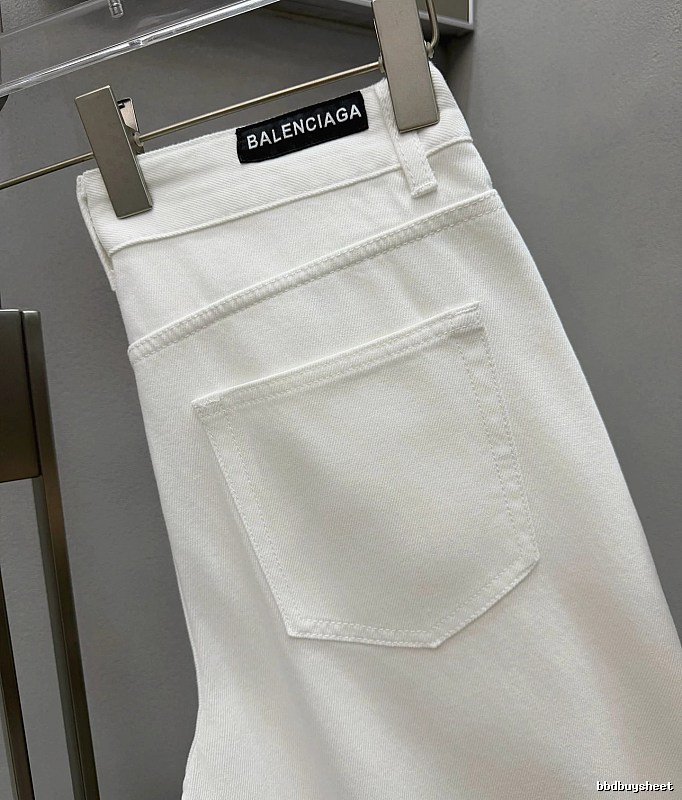 Balenciaga Logo Jeans in White - black waistband label and minimalist back pockets