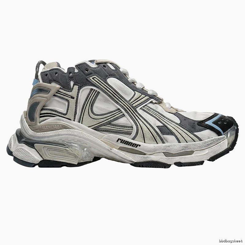 Balenciaga retro-style gray and white running shoes