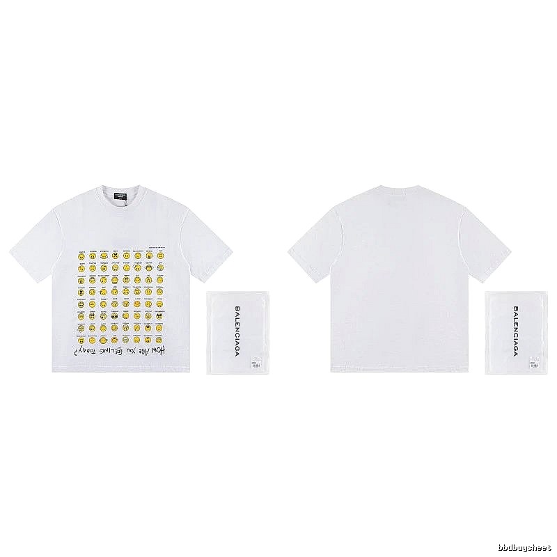 Balenciaga Smiley Face Printed Street Style White T-shirt