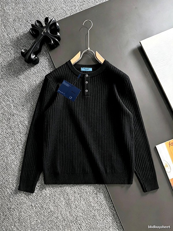Black Ribbed Cardigan with Small Prada Ribbed Cardigan with Neutral Color