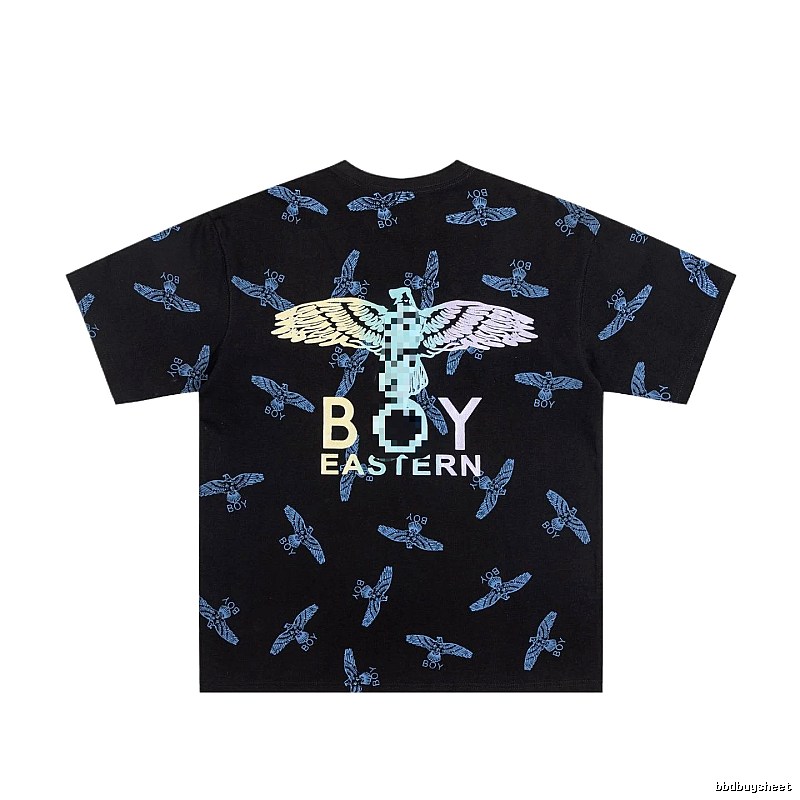 BOY All-over Flying Eagle Print Streetwear Style Black Short-sleeve T-shirt
