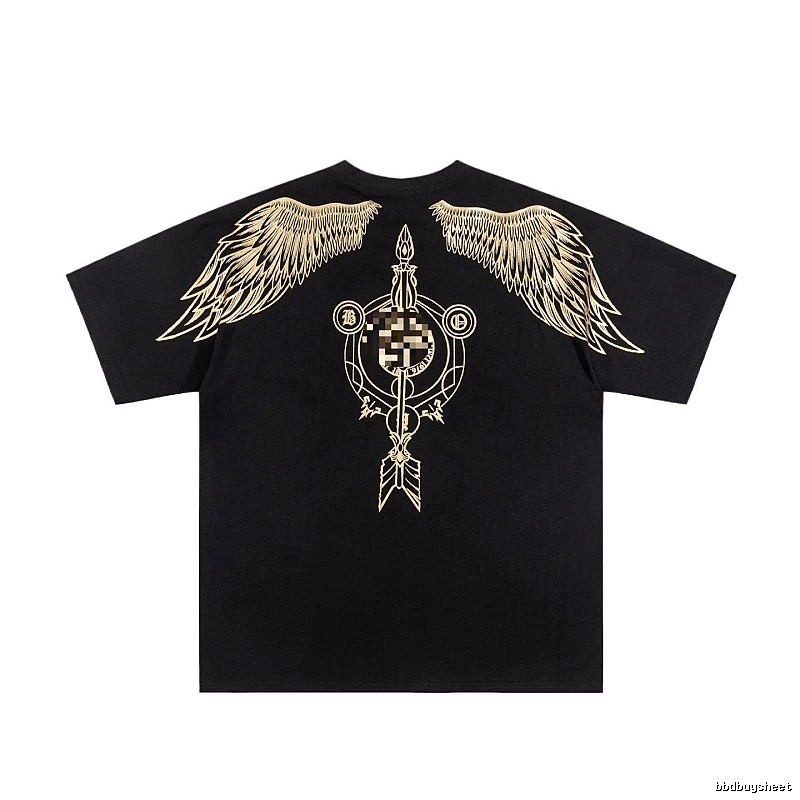 BOY Gold-foil Stamped Wings Street Style Black Short-sleeve T-shirt