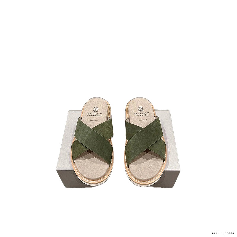 Brunello Cucinelli Casual-style Army Green Slides