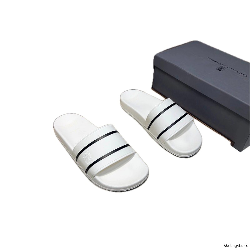 Brunello Cucinelli Minimalist Style Striped White Slippers