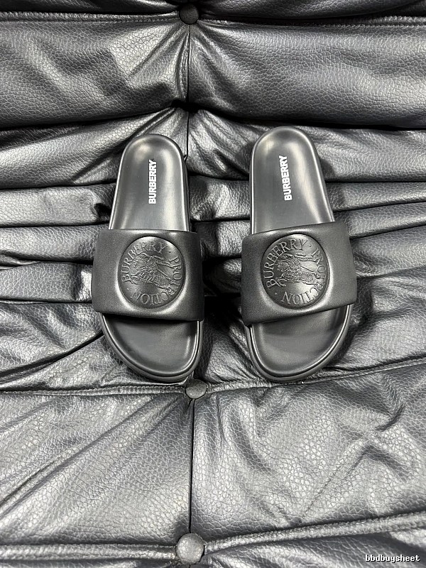Burberry Knight-Embossed Minimalist Black Slide Sandals