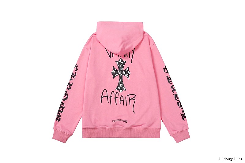 Chrome Hearts 2088-91 Pink Red Cross Graphic Hoodie Campus Look