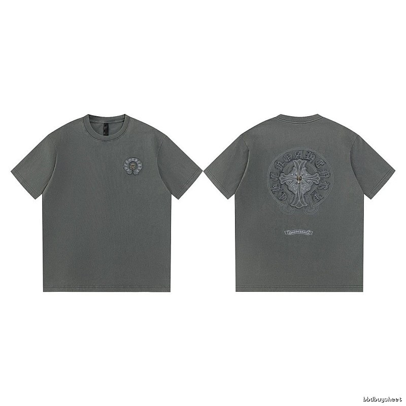 Chrome Hearts Cross Embroidered High Street Dark Grey Short-sleeve T-Shirt