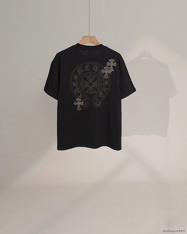 Chrome Hearts Cross Embroidered Street Style Black Short-Sleeve T-Shirt
