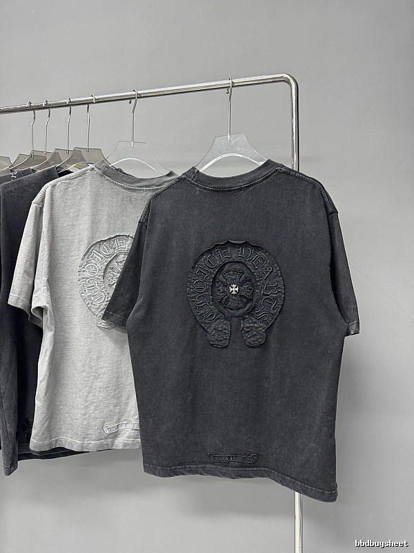 Chrome Hearts Cross-Embroidered Vintage Style Black T-Shirt
