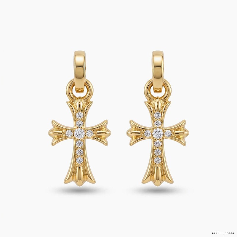 Chrome Hearts Cross Trendy and Cool Style Gold Earrings