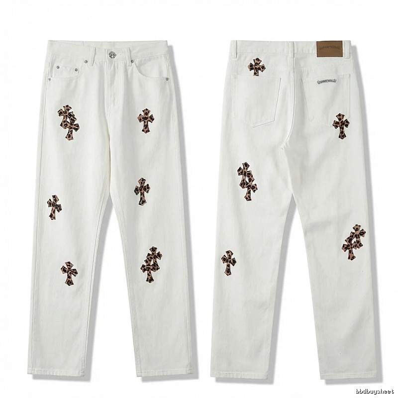 Chrome Hearts Cross Trendy Cool White Jeans