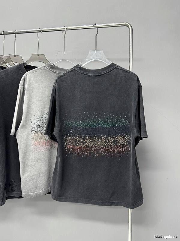 Chrome Hearts Gradient Hot-fix Rhinestone Vintage Distressed Charcoal Black T-Shirt