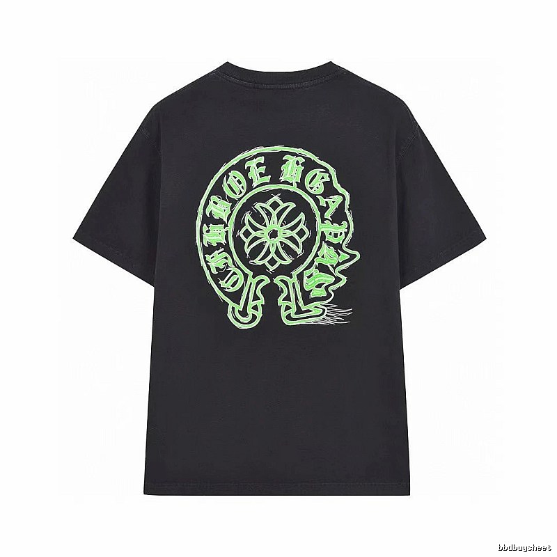Chrome Hearts Horseshoe Print Street Style Black & Green Short-Sleeve T-Shirt