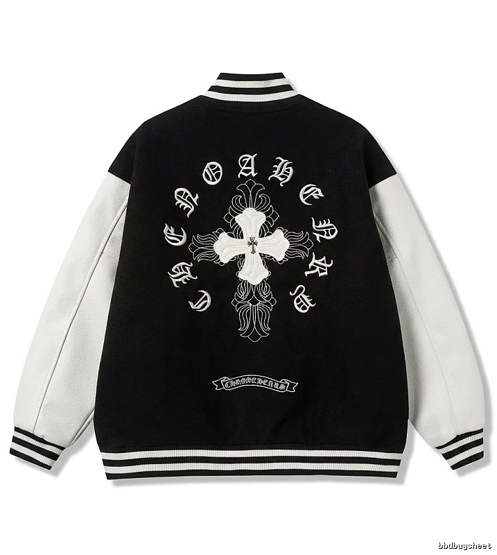 Chrome Hearts retro-style black and white baseball jacket