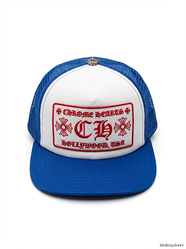 Chrome Hearts Retro Style Blue and White Hat