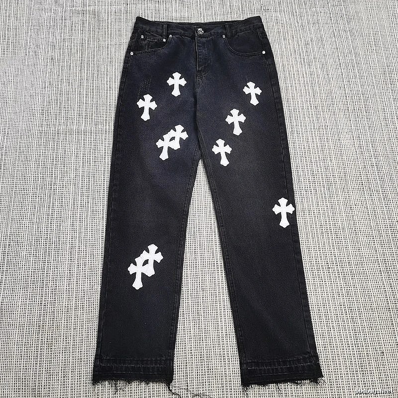 Chrome Hearts Travel Cross patch jeans White Jeans Black with Modern Look