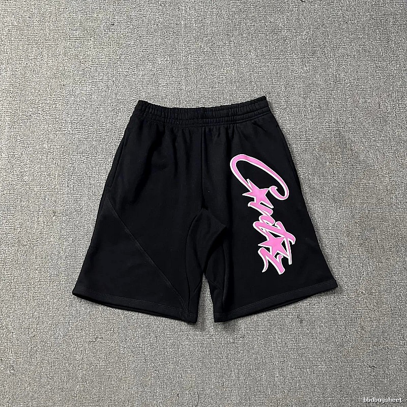 Corteiz graffiti-style black shorts