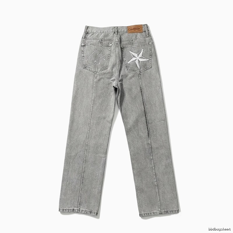 Corteiz Star Embroidered Light Grey Jeans