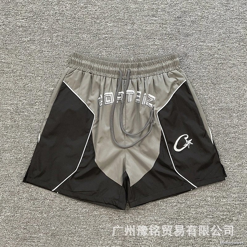 Corteiz Street Style Black and Grey Colorblock Athletic Shorts
